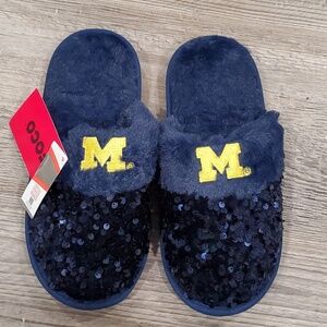 FOCO Sequins Michigan Slippers Size 7-8